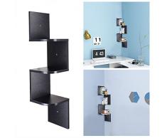 Yinmake parete scaffale angolare, Floating ZIG zag a parete Boocase decorative display organizer per casa, ufficio, dormitorio, cucina, sala da pranzo, salotto, camera da letto, MDF, Nero, 3 ripiani