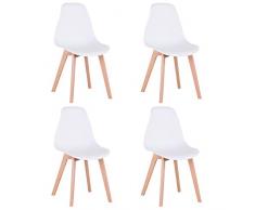 BenyLed Set di 4 Sedie da Pranzo Moderna Sedia Laterale con Sedile in PP e Gambe in Legno di Faggio ideale per Sala da Pranzo, Cucina, Soggiorno, Camera da Letto (Bianca)
