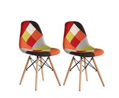 MIFI Sedia Patchwork Tessuto Retro 2 x Multicolor Eiffel Sedia da Pranzo Sedia da Ufficio Sedia Vintage con Gamba in Legno per Soggiorno Camera da Letto Sala da Pranzo Set Mobili per Ufficio (Rosso)