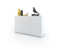 Kofkever Credenza Moderna Modello Bingo, Mobile con Cassa Bianca e Frontali Bianco Lucido