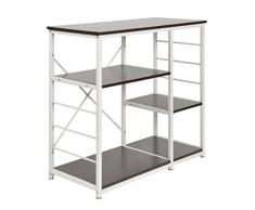 ts-ideen Tavolo Alto Scaffale per Cucina o Sala da Pranzo in Ferro e MDF. Bianco e Marrone effetto Legno