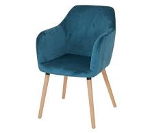 Mendler Serie Malmoe Sedia Sala da Pranzo T381 Legno Massiccio - Tessuto Velluto Petrolio