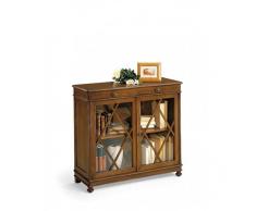 Mar.c.a. Design - Libreria Vetrinetta con Ripiani Interni e Cassetti Superiori, Mobile con Vetrina Pratica ed Elegante in Legno di Pioppo Noce Scuro - Arte Povera Made in Italy - Misura 110x40x101