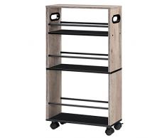 HOOBRO Carrello di Servizio, Carrello da Cucina a 4 Ripiani, Stretto, Salvaspazio, con Rotelle Bloccabili, Bordi Rialzati Montaggio Facile, in Cucina, Bagno, Soggiorno, Greige e Nero EBG15TC01