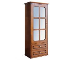 Vetrina pensile classica 1 anta 2 cassetti, per Muro o da Appoggio, Dotata di Kit di Fissaggio, Mobile stile classico pensile, Legno tinta Ciliegio Patinato, Per Base tv/Parete cucina, Made in Italy, Dimensioni: L53xP32.5xH132 cm