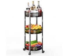 Innotic Carrello da Cucina a 3 livelli, Carrello Cucina Salvaspazio con 4 Ruote Girevoli a 360, Multiuso Carrello Cucina Pieghevole, per Ufficio, Camera da Letto, Soggiorno, Bagno (Nero)