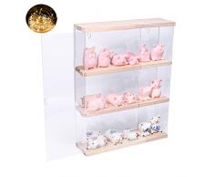 Nynelly 3 Livelli di Vetrina in Acrilico, Scatola da Esposizione a Parete per Mobili da Collezione, Vetrina Trasparente con Porta per Mini Funko Pop, Action Figure, 11,5 L x 3,3 W x 15,1 H, Noce