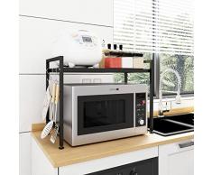 Mocosy Mensola Microonde Allungabile Griglia per Forno a Microonde Rastrelliera per Forno a Microonde a 2 Ripiani con 3 Ganci Scaffale Salvaspazio de Cucina (2 Ripiani)
