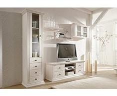 clever-moebel Vetrina in Legno di Pino, Laccato Bianco, Armadietto pensile, Armadio, Vetrinetta