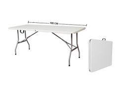 GrecoShop Tavolo/Tavola Pieghevole a Valigetta Piano in Plastica HDPE Perfetto per Picnic Giardino Campeggio Feste Fiera Sagre Terrazza Bar Pub 180cm X 75cm X 74cm (Cod. 5477)