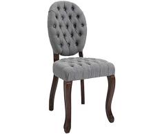 CLP Sedia Pranzo Temara in Tessuto I Sedia Salotto Chesterfield I Poltroncina Trapuntata Design Moderno I Seduta Chic Da Soggiorno, Colore:grigio, Colore della cornice:antico