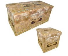DEMONA PANCA ECOPELLE FANTASIA OCCHI E POUF PUFF CONTENITORI IMBOTTITI 3D TRAPUNTATO OFFERTA (4-Oro, Panca 76x38cm)
