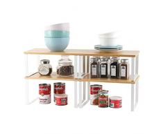 Ripiani portaoggetti impilabili da Cucina,Salvaspazio Espandibile Organizer Cucina Scaffale, bambù Scaffale Portaspezie, Piatti Organizer Set di 4