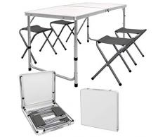 Mediawave Store -Set Tavolo Picnic con 4 Sgabelli Pieghevoli mod. AURORA Tavolo Richiudibile in Valigetta, Tavolo da Giardino da Trasportare, Set Tavolo da Campeggio, in Plastica Resistente Bianco