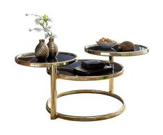 FineBuy Tavolino da caffè Nero/Oro 58x50,5x58 cm Disegno Tavolo Metallo/Vetro | Tavolo da Salotto Rotondo | Divano Tavolo Moderno Estensibile
