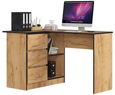 AKORD Scrivania ad Angolo B-16 con 3 Cassetti e 2 Ripiani | Scrivania Computer| Scrittoio | Scrivania ad angolo per lufficio in casa | Montaggio facile | 124x77X85 CM | 48 kg Rovere Kraft