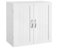 Yaheetech Armadietto Bagno Sospeso da Parete Armadio Mobiletto Salvaspazio Bianco con 2 Ante e Ripiano Regolabile 60 x 30 x 60 cm PE Cucina Camera da Letto Lavatrice