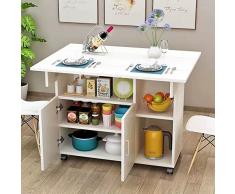 BAKAJI Tavolo da Pranzo Tavolino Mobile Cucina con Scaffali Armadietto Salvaspazio Portaoggetti con Ante Ripiani Ruote Scrivania Multiuso in Legno MDF Design Moderno Arredamento