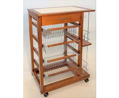Carrello Prestige da Cucina con Ruote cassetto portafrutta portabottiglie in Ferro (Ciliegio)