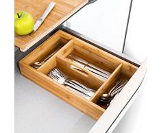 Relaxdays 10018885 - Portaposate in bambù ideale per buffet, 4 vani, con maniglia per il trasporto