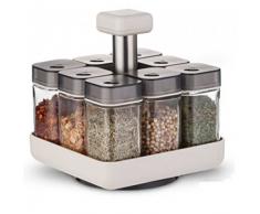 Coninx Pico Portaspezie | Con 8 Barattoli di Vetro con Coperchio di Plastica | 15 x 15 x 16.5cm | Ustensile dOrganizzazione di Cucina