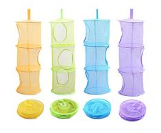Appesi Cestino di Immagazzinaggio della Maglia Pieghevole Salvaspazio Organizzatore Giocattolo con 4 Ganci a S, Mesh Hanging Bagagli Carrello per Giocattoli, Guardaroba, Bagno e Cucina