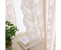 YJ YANJUN Tende in pizzo rosa cipria per soggiorno, romantiche tende in pizzo shabby chic floreale e rami, 213 cm di lunghezza per sala da pranzo, set di 2 tasche per asta, 132 x 213 cm, rosa cipria