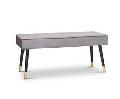 LIFA LIVING Panca per Interni, Panca in Legno e Velluto Grigio, Ottomana Imbottita per Camera da Letto e Soggiorno, Panca Ingresso 2 Persone, 101 x 42 x 45 cm