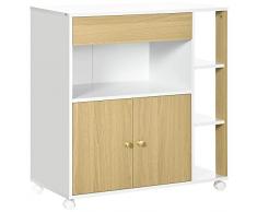 homcom Carrello da Cucina in Truciolato con 4 Ripiani Aperti, un Cassetto e un Armadietto a 2 Ante, 80x39x85.5 cm, Bianco e Rovere
