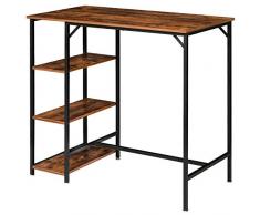 IBUYKE Tavolo Alto da Bar Rettangolare, Isola da Cucina con 3 Ripiani, Bancone da Bar con Stabile Struttura in Ferro, 109 x 60 x 100 cm, Facile da Montare, Marrone Vintage TMJ054H