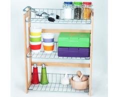Mensola da Cucina portaspezie portaoggetti 33x42x13 cm 3 ripiani in bamboo e metallo