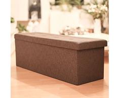 Relaxdays Cassapanca Pouf Pieghevole, 114 X 38 X 38 cm, Lino, Marrone
