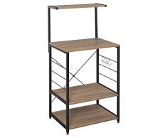 WOLTU RGB9285hei Scaffale per Cucina in Acciaio Legno 4 Ripiani Carrello per Microonde Scaffalature Organizzatore 60x40x123 cm