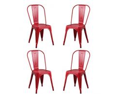 Milani Home s.r.l.s. Set di 4 Sedie in Metallo di Design Moderno Industrial Vintage Colore Rosso Antico Ossidato per Sala da Pranzo Bar Ristorante Soggiorno