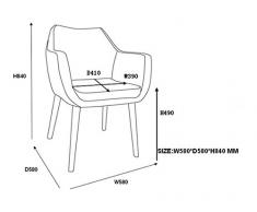 AC Design Furniture, 59099, Sedia con braccioli Trine, 58 x 58 x 84 cm, seduta in poliuretano effetto pelle, Marrone (Braun)