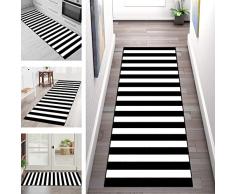Tappeto Passatoia Cucina Antiscivolo Lavabile Nero Bianco Striscia 50X300CM Tappeti Runner Lungo Vintage Poliestere Tappeto Corridoio Soggiorno Tappetino Cucina Camera dei Bambini Camera da Letto