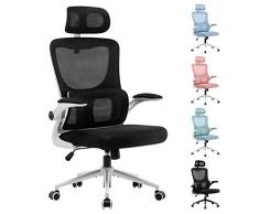 LIYURUI Sedia da ufficio ergonomica, sedia da scrivania con altezza e poggiatesta regolabili, supporto lombare, rete traspirante, braccioli imbottiti, Inclinazione a 125°, Girevole a 360°, bianco