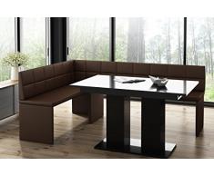 MyStyleWood Marta - Panchina angolare con tavolo a colonna, imbottita, in ecopelle, facile da pulire, struttura in legno, 196 x 142R