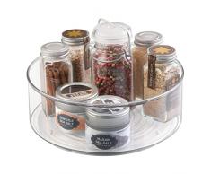 mDesign Lazy Susan piatto girevole porta spezie – Vassoio porta barattoli ideale per cucina o dispensa – Funzionale organizer girevole in plastica – trasparente