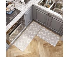 Tappeti da Cucina in PVC, Tappeti Antiscivolo, Tappetini da Cucina, Impermeabili e Resistenti allolio, Adatti per Cucina, Soggiorno e Camera da Letto 2 pezzi, 45x75 cm + 45x120 cm,Grigio