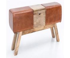 WOHNLING SALIM Panca Imbottita In Vera Pelle Di Capra E Legno Massello Di Mango, Stile Retrò, 117x51x38 Cm, Marrone E Rovere, Per Corridoio O Zona Pranzo