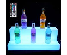 Espositore per bottiglie di vino Espositore per bottiglie illuminato a LED Bar Liquore Scaffale per bottiglie illuminato 2 livelli, Home Bar Bevande Illuminazione Scaffali con telecomando, P