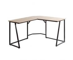 Mendler Scrivania angolare consolle tavolino HWC-K66 76x196x110cm Acciaio MDF Marrone Chiaro