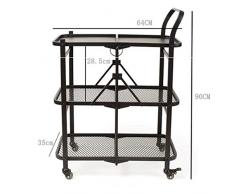 Cxjff Carrello Carrello Carrello Pieghevole a 3 Livelli con 4 Ruote , Carrello Carrello for Cucina Bagno Camera da Letto Ufficio Frame Struttura in Metallo , Nero