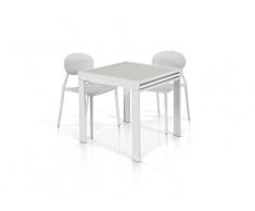 Tavolo Allungabile fino a 140 cm, Moderno, Piano in Vetro Bianco, Base Metallo bianco - Mis. 70×70x75 cm.