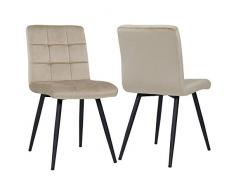 Duhome 2X Sedia da Sala da Pranzo in Tessuto (Velluto) Beige Crema Sedia Imbottita Design Retro con Piedini in Metallo Vintage Selezione Colore 8043B
