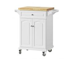SoBuy Carrello di servizio, piano in legno di Hevea ,Scaffale da cucina, tavolo estensibile,FKW36-WN,IT