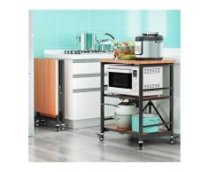 Carrello da Cucina con Ruote Pieghevole Mobile Microonde Carrello Salvaspazio con Freno 3 Ripiani Conservazione, capacità di Carico 100 kg, Cucina Portaoggetti per Famiglia Hotel Ristoranti Salone ( C