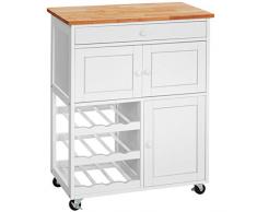 Goplus Carrello da Cucina Carrello con Cassetto Portabottiglie Tre Ante Scaffale da Cucina Carrello di Servizio in Legno di Pino 85x67x37cm