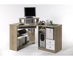 AVANTI TRENDSTORE - Tango - Scrivania ad Angolo in Laminato di Quercia Sonoma e Bianco, Dimensioni: Lap 137x78x97 cm